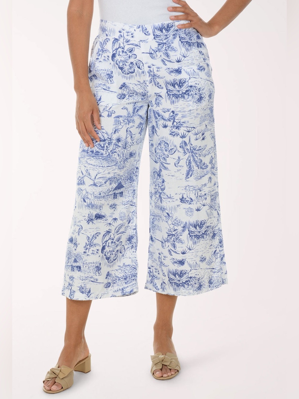 Dash Tropical Toile Linen Blend Crop Pant